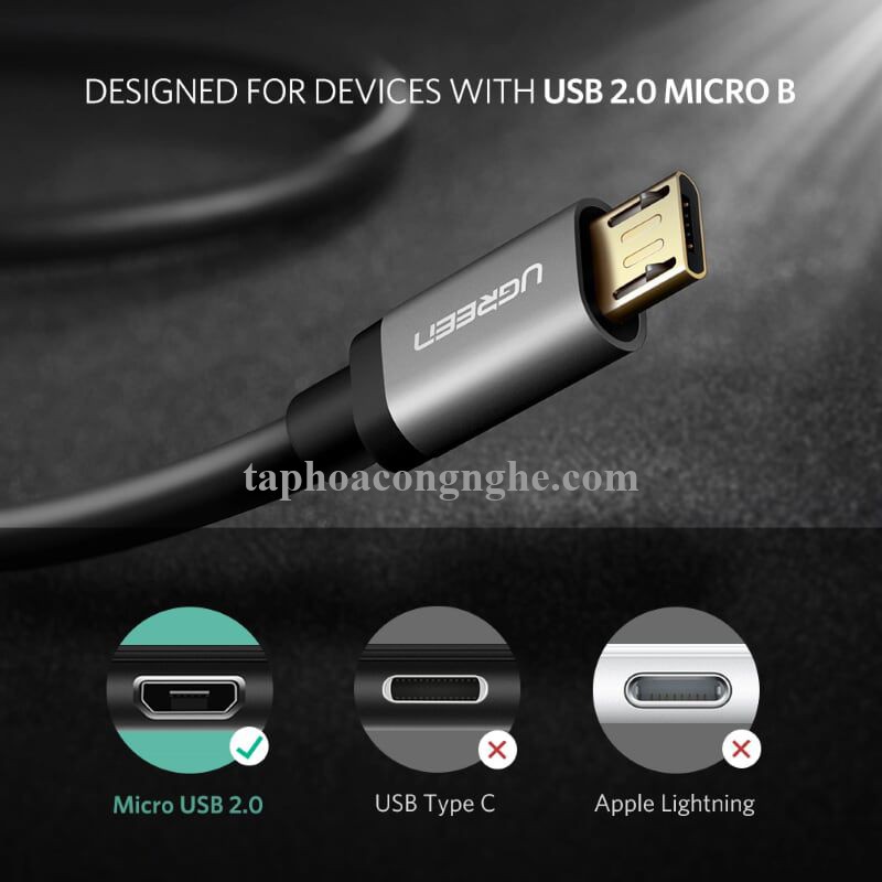 Ugreen 40347 0.5M màu Đen Cáp sạc truyền dữ liệu USB 2.0 sang 2 đầu MICRO USB cao cấp US196 30040347